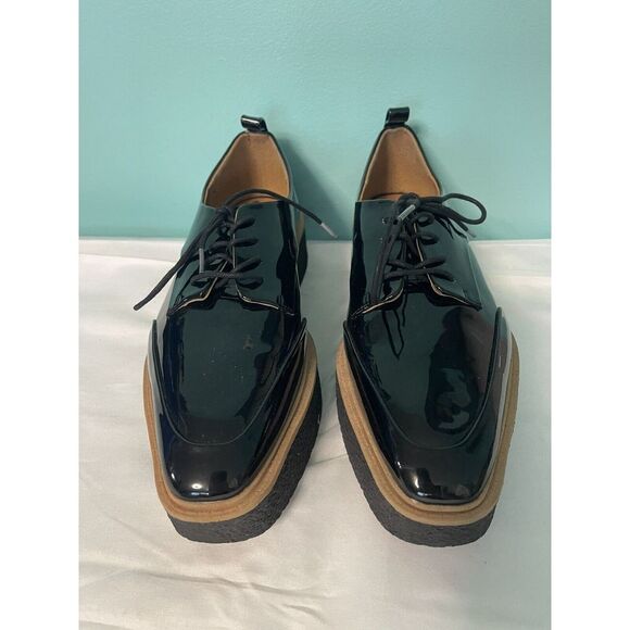 Zara Trafaluc Womens Black Patent‎ Leather Platform Oxford Shoe Sz 9. S-327 - Picture 1 of 5
